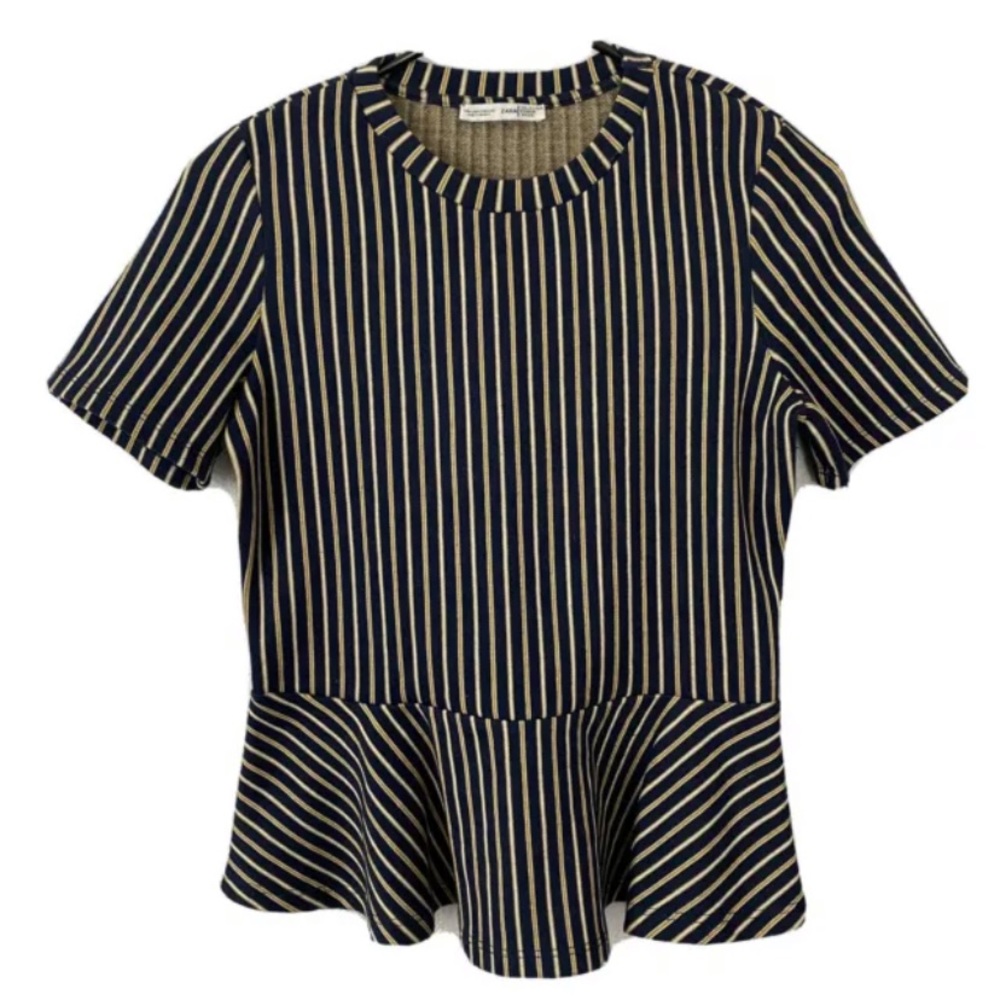 Zara Collection Basic Striped Top With Peplum Hem